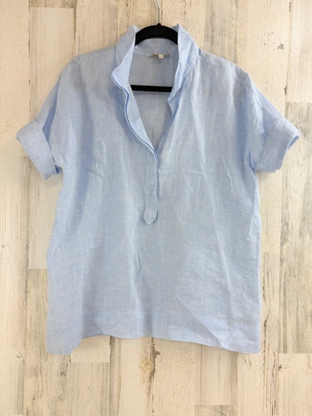 Ann Mashburn Sz M Blue Short Sleeve Linen Popover Shirt